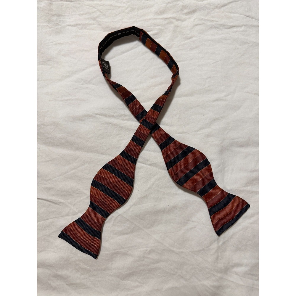 Dunhill Silk Striped Self Tie Bow Tie Navy Rust Brown Made in England AS IS